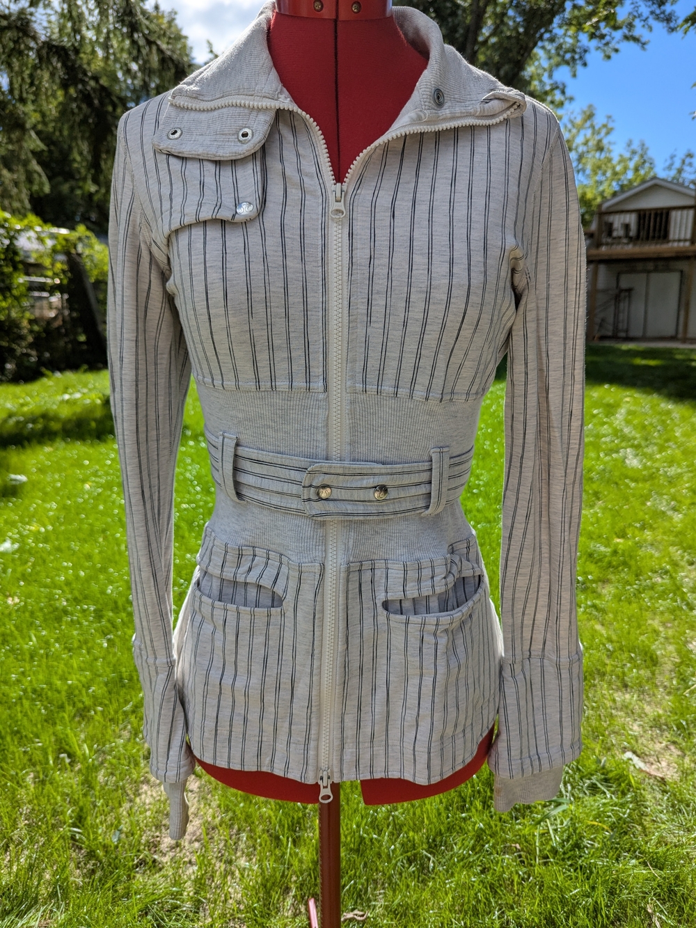 lululemon Fullmetal Jacket Oatmeal Pinstripes- Belted With High Collar